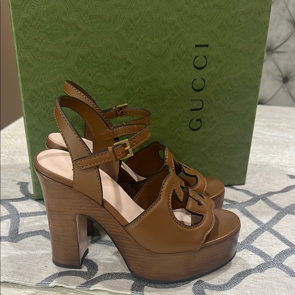 Gucci Shoes - Gucci Brown Platform Sandals with Chunky Heel
